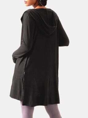 Athleta Black Ribbed Hooded Cardigan